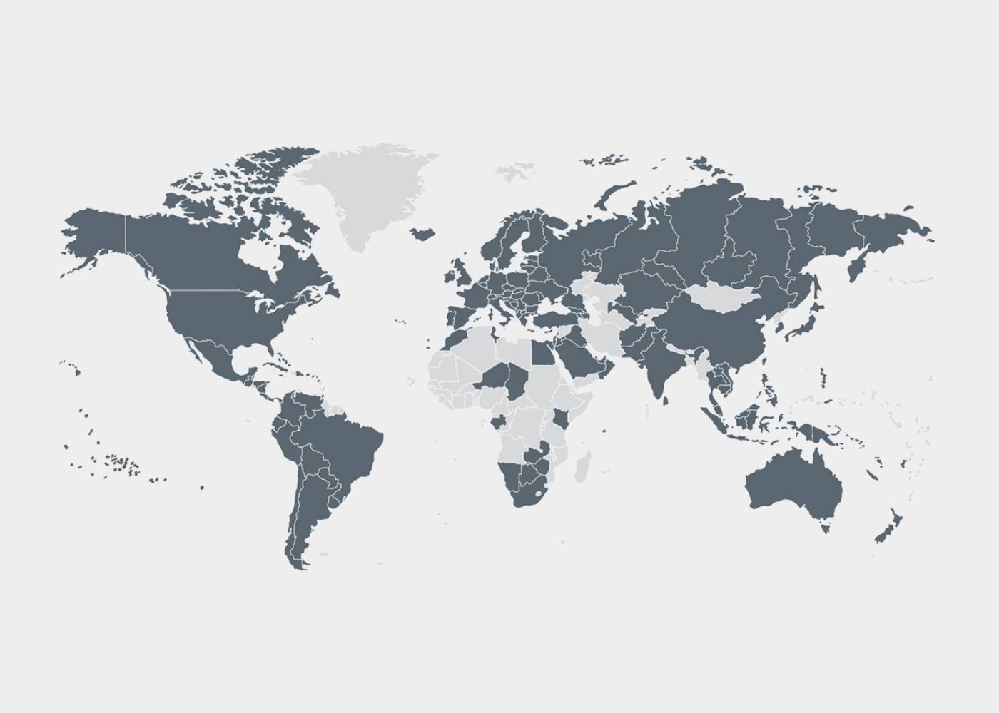 Map of the world with customer countries highlighted